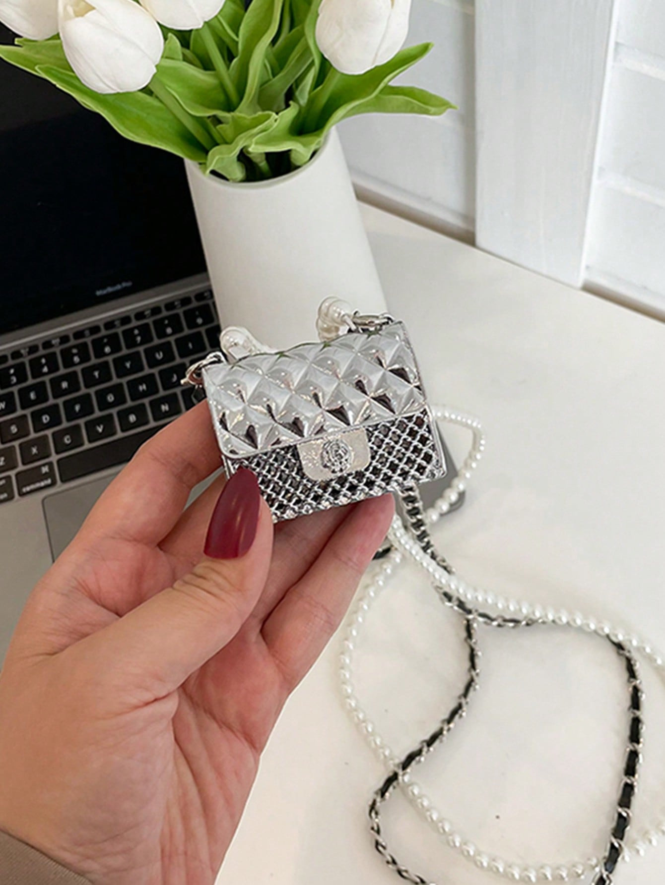 Mini Flap Square Bag Pearl Decor Metallic Funky | SHEIN USA | SHEIN