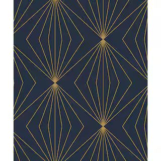 NextWall Dark Blue and Metallic Gold Gem Geometric Vinyl Peel and Stick Wallpaper Roll (Covers 31... | The Home Depot