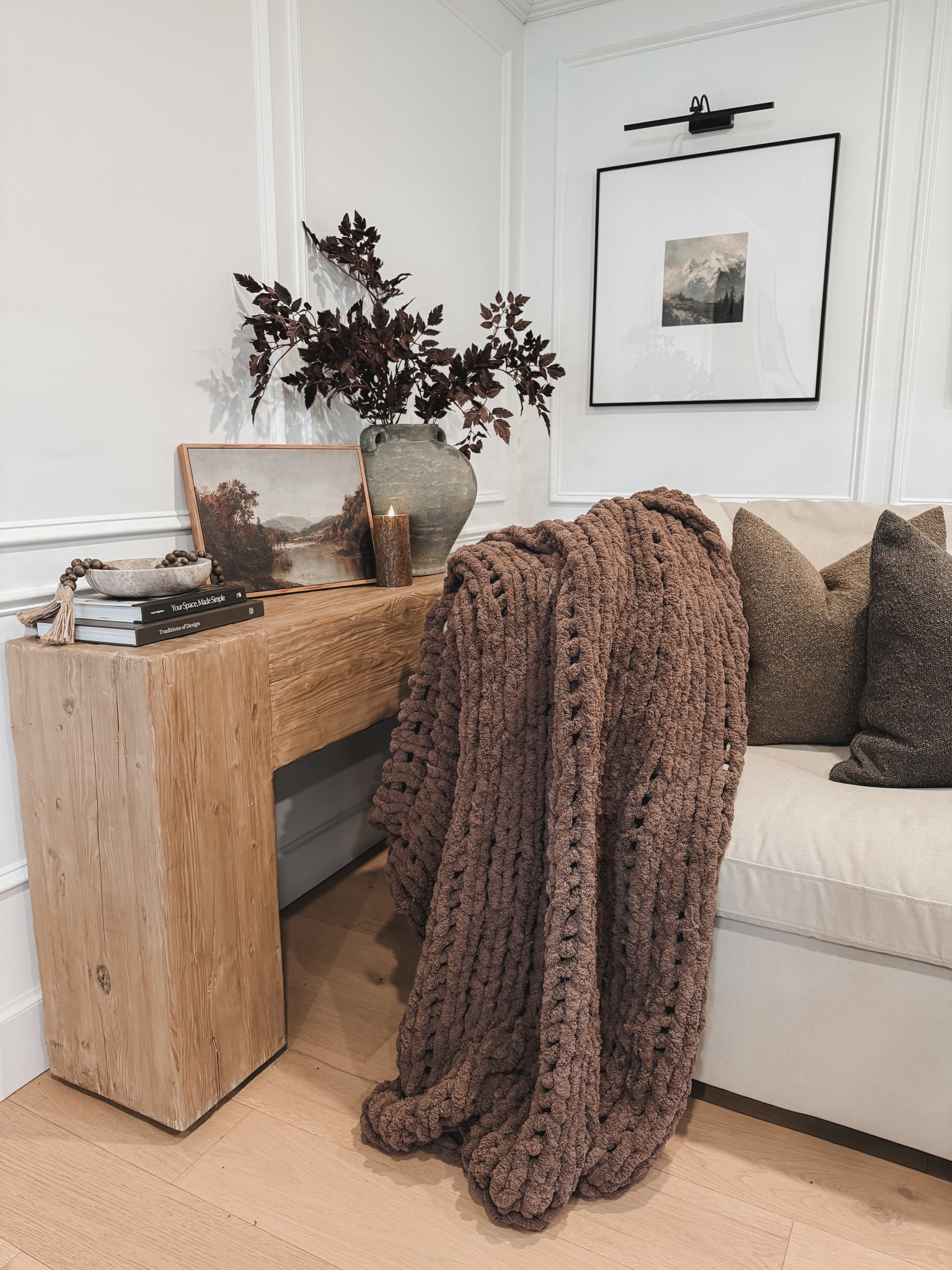 Earthy colors + cozy textures for fall 🍂 This oversized chunky knit blanket is super-soft and comes in two size options.

fall decor | console table | brown blanket | vase | branches | wall art | gallery frame | amazon finds

#LTKHome #LTKSeasonal #LTKSaleAlert