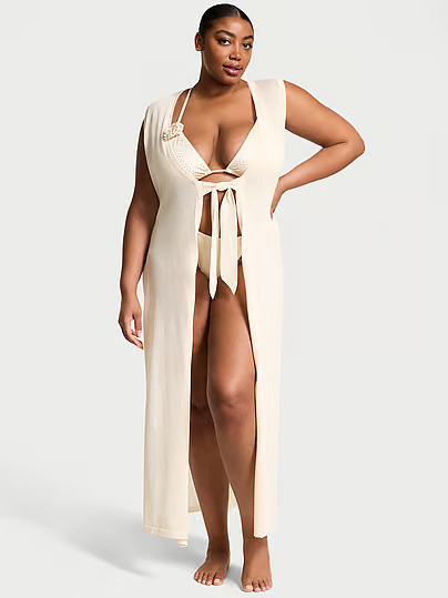 Swim Beachwear Knit Tie-Front Maxi Cover-Up, White/ivory, L - Women's Dresses - Victoria's Secret | Victoria's Secret (US / CA )
