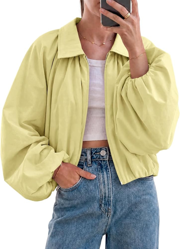 Tankaneo Womens Cropped Jackets Bomber Coat Fall Casual Zip Up Outerwear | Amazon (US)