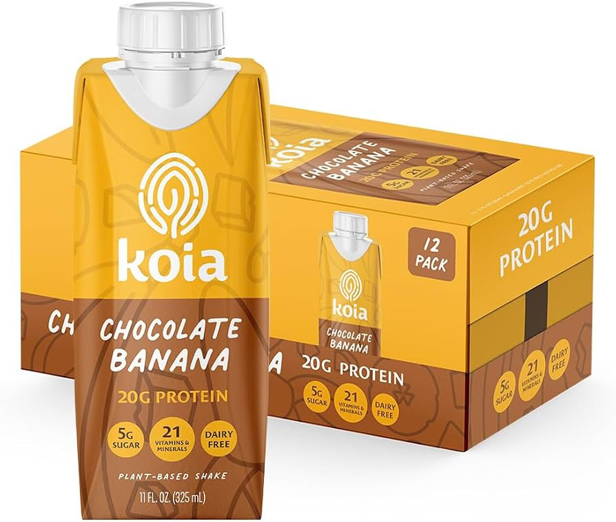 Koia Plant Based Protein Shake, Chocolate Banana, 20g Protein, 5g Sugar, 6g Prebiotic Fiber, 21 V... | Amazon (US)