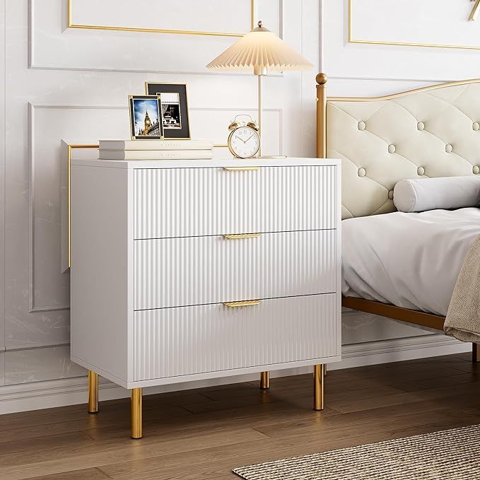 GAOMON White 3 Drawer Dresser for Bedroom, Wood Dresser with Metal Legs, 30” Tall Dresser Organ... | Amazon (US)
