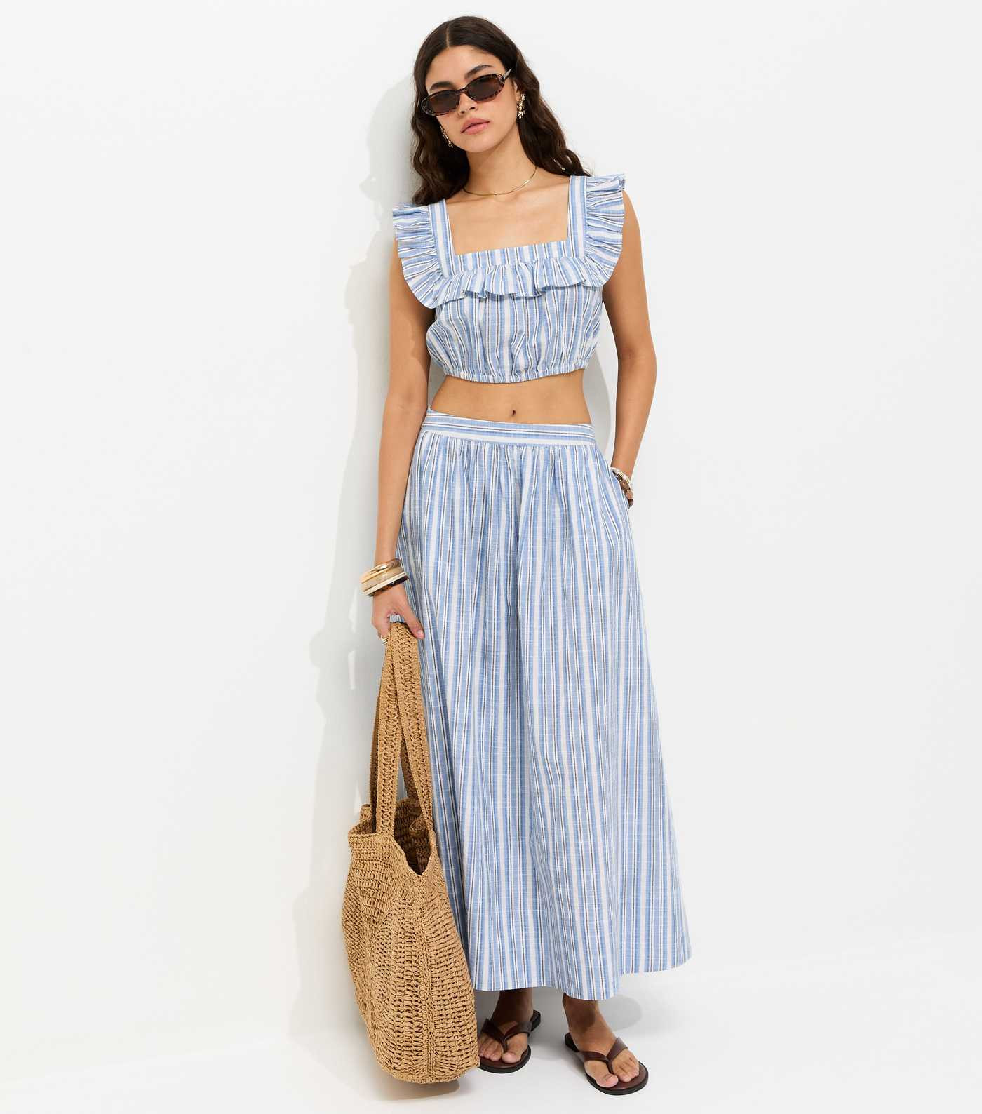 Blue Cotton Stripe Frill Crop Top | New Look | New Look (UK)