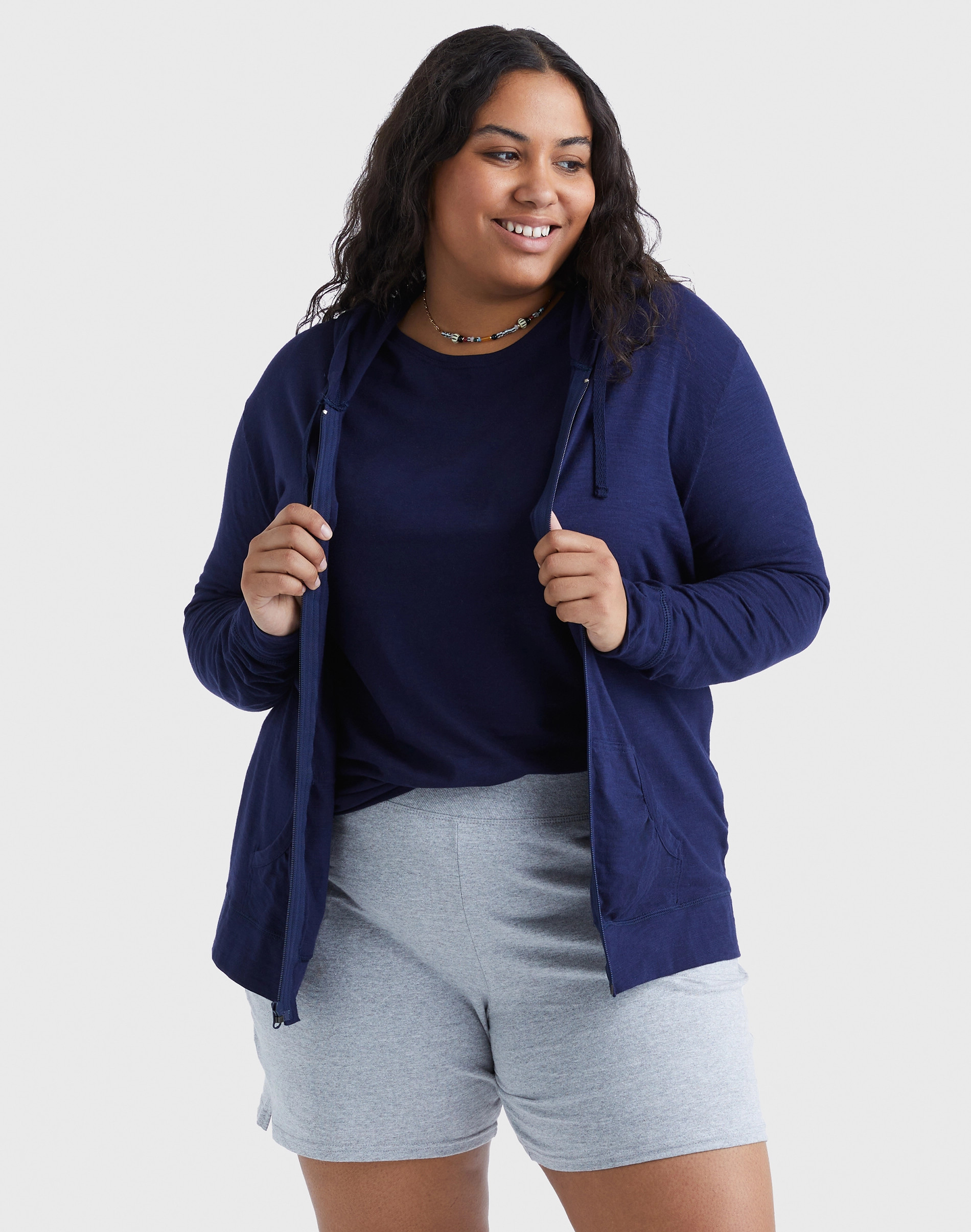 JMS Slub-Cotton Full-Zip Lightweight Women's Hoodie | Hanes.com