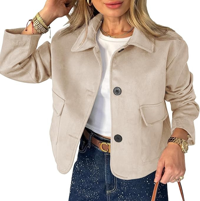 Tankaneo Womens Faux Suede Leather Jackets Casual Cropped Coats Vintage Button Down Shackets | Amazon (US)