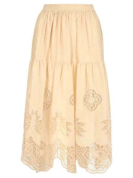 See By Chloé Broderie Anglaise Midi Skirt | Cettire Global