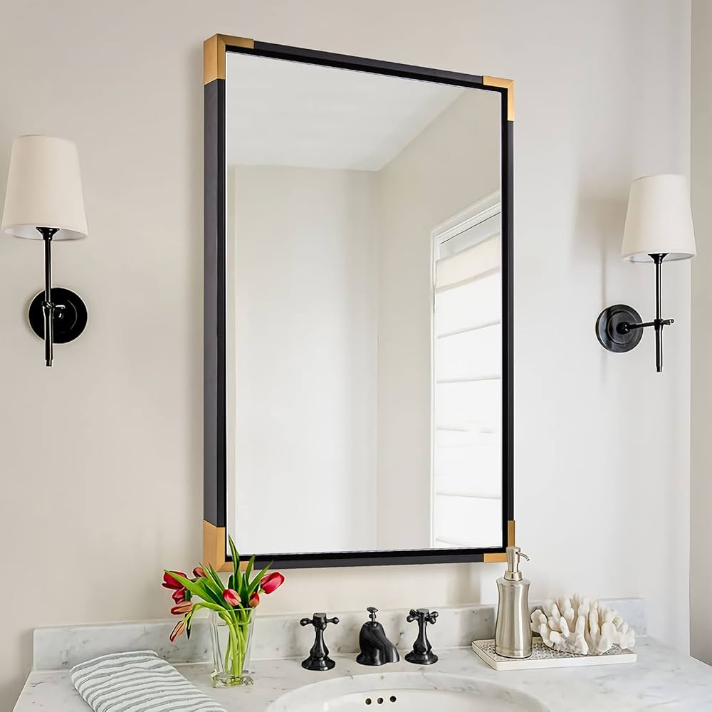 ANDY STAR Black Mirrors for Wall, New Zealand Pine Wood Framed Mirror, 22x30” Rectangle Bathroo... | Amazon (US)