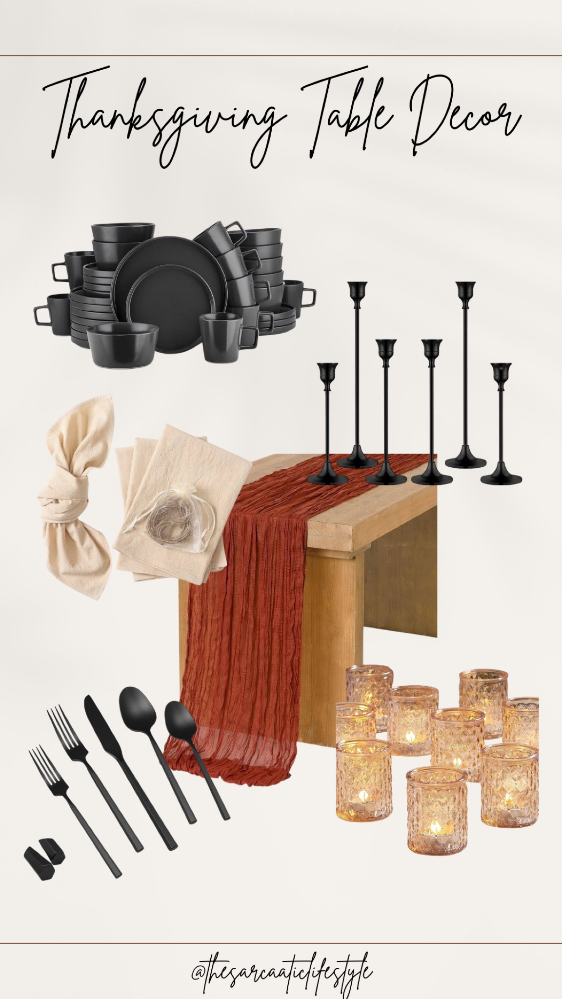 Thanksgiving table decor ideas that are simple and not overwhelming. 

Table runner. Matte black candle holders. Matte black cutlery. Matte black dishes. Cloth napkins. Votive candle holders.

#LTKSeasonal #LTKHome #LTKHoliday
