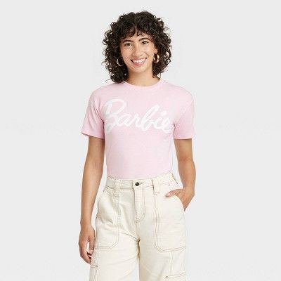 Women's Barbie Logo Classic Short Sleeve Graphic T-Shirt - Pink | Target