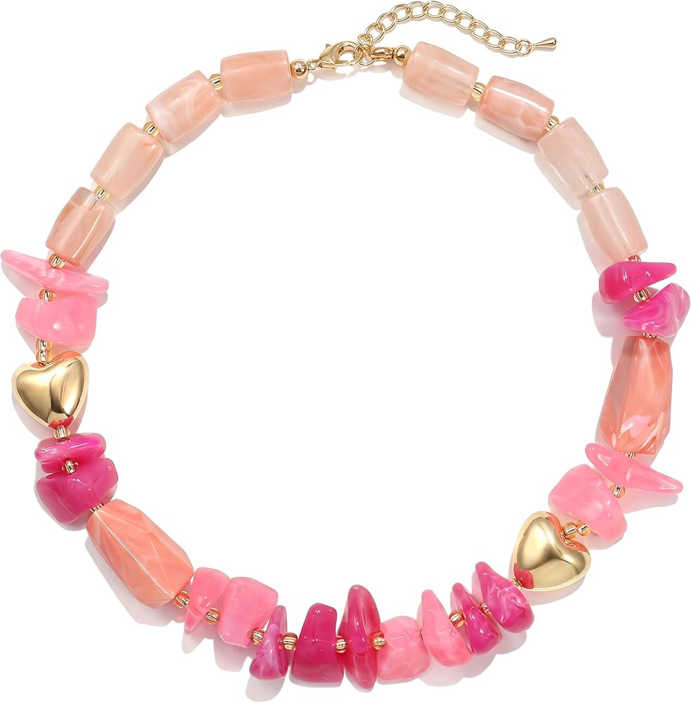 Colorful Irregular Stone Chip Beaded Necklace For Women Boho Rainbow Acrylic Bead Necklace Fashio... | Amazon (US)