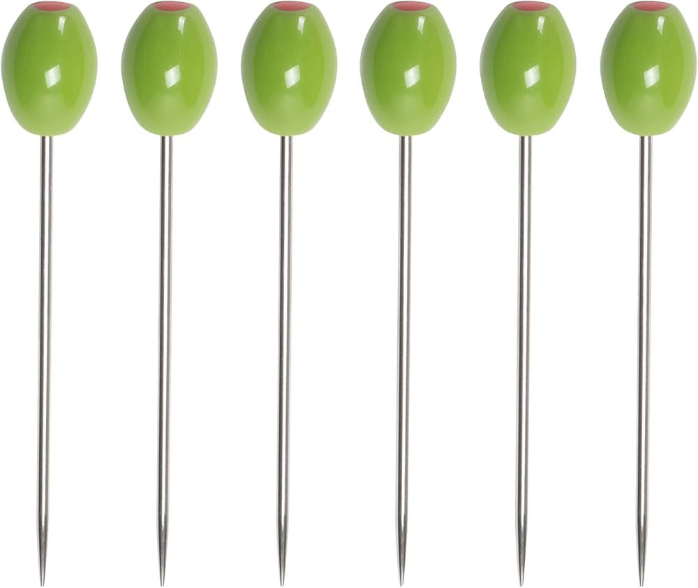 Cork Pops Stainless Steel Green Olive 6 Inch Cocktail Pick Set of 6 | Amazon (US)