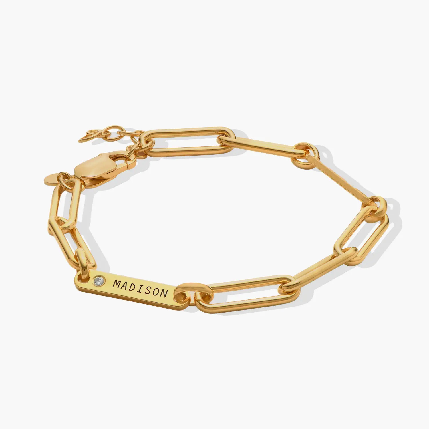 Ivy Name Paperclip Chain Bracelet with sparkling stones - Gold Plated | Oak & Luna (US)