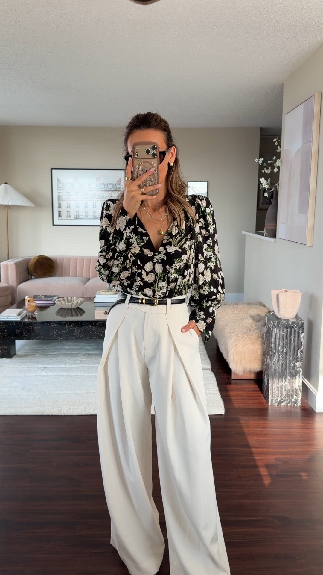 Wore this floral top from the Nsale a few times already, super feminine, gorgeous print and perfect for day or night! Size xs 
Paired w a flowy and full ivory trouser! Size 2

#LTKgrwm #LTKootd #LTKSaleAlert