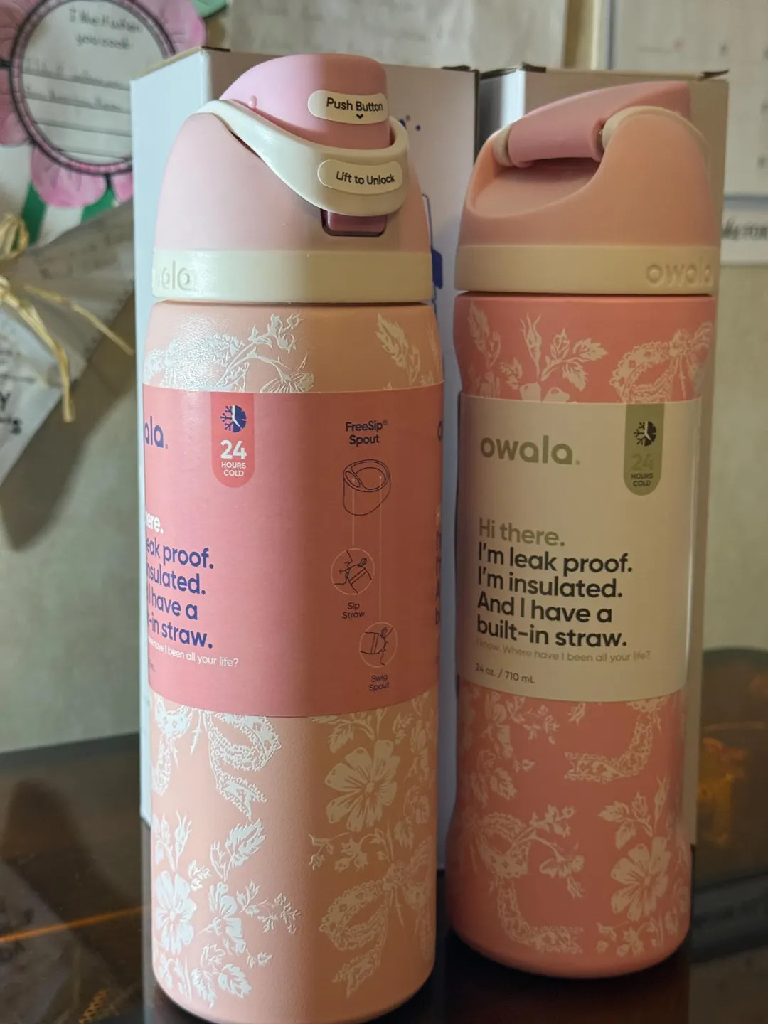 Owala 24 /32oz Freesip Insulated Stainless Steel Water Bottle - Pink Floral Design, Personalized ... | Etsy (Global)