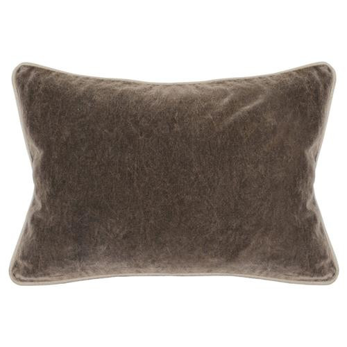 Karen Mid Century Modern Natural Piping Brown Velvet Lumbar Pillow - 14x20 | Kathy Kuo Home