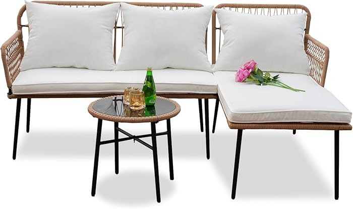 Homsido Outdoor L-Shaped Patio Chairs Set, Boho Woven Blcony Furniture Set of 3,Boho Woven Balcon... | Amazon (US)