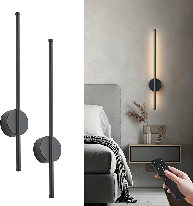 Battery Operated Modern Wall Sconce Set of Two, 23.6 Inch Black | Rechargeable Wireless, Remote C... | Amazon (US)