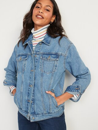 Medium-Wash Boyfriend Jean Jacket for Women | Old Navy (US)