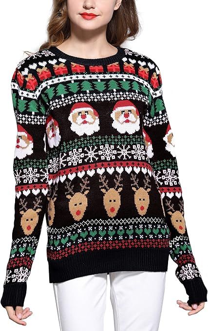 Women's Christmas Reindeer Themed Knitted Holiday Sweater Girl Pullover | Amazon (US)