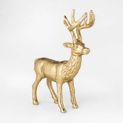 9.5" x 8.5" Cast Brass Christmas Deer Figure Gold - Threshold™ | Target