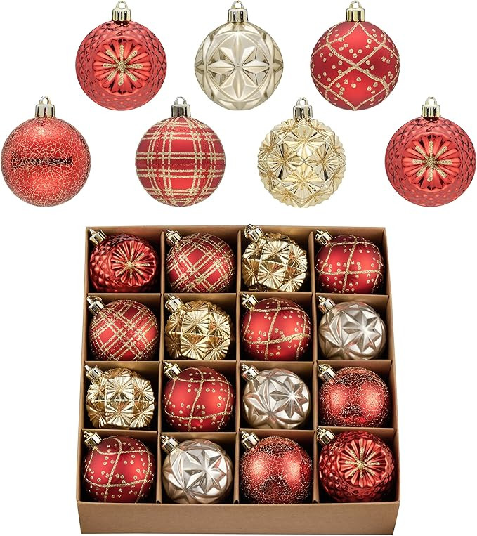 Valery Madelyn Ornaments for Christmas Trees, 16ct 2.36 Inches Red and Gold Shatterproof Christma... | Amazon (US)