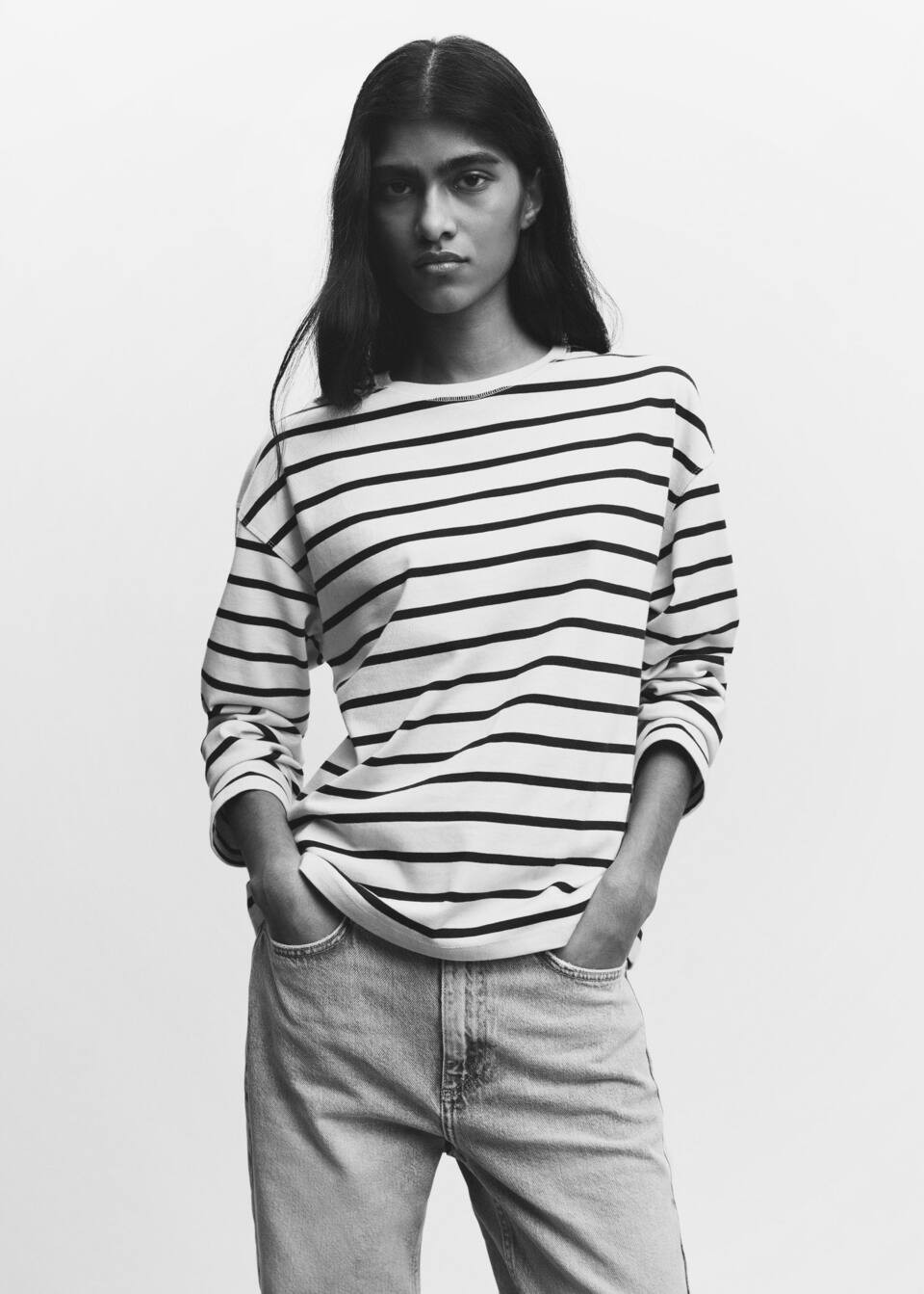 Striped cotton-blend sweatshirt | MANGO (US)