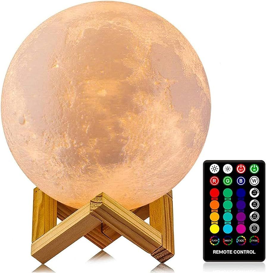 Moon Lamp, LOGROTATE 16 Colors LED Night Light for Kids 3D Printing Moon Light with Stand& Remote... | Amazon (US)