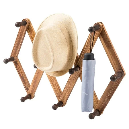 10-Hook Burnt Wood Wall-Mounted Expandable Accordion Peg Coat Rack Hanger | Walmart (US)