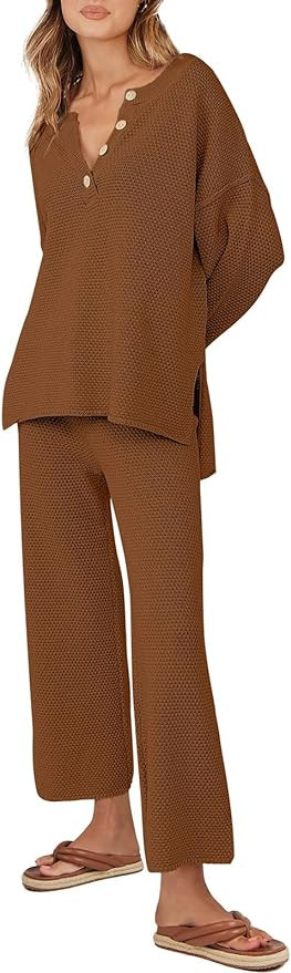 ANRABESS Women 2 Piece Outfits Oversized Knit Loungewear Loose Slouchy Sweater Set 2023 Fall Tren... | Amazon (US)