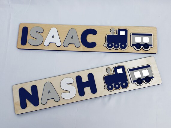 Wooden Name Puzzle Boy, Train Nursery Decor, Unique Newborn Gift | Etsy (US)
