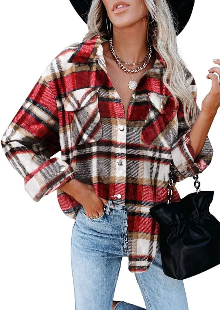 ZOLUCKY Womens Casual Plus Size Shacket Jacket Long Sleeve Button Down Shirts Blouses Tops | Amazon (US)