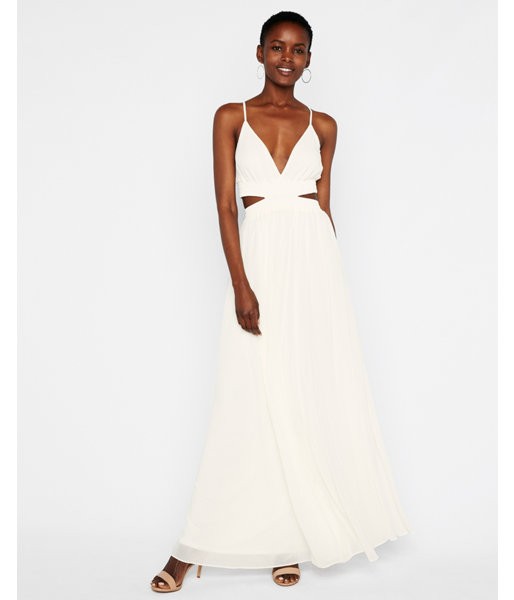 Express Womens Elastic Waist Cut-Out Maxi Dress White Women's Xs White Xs | Express