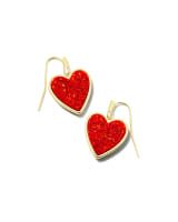 Heart Gold Drop Earrings in Red Kyocera Opal | Kendra Scott
