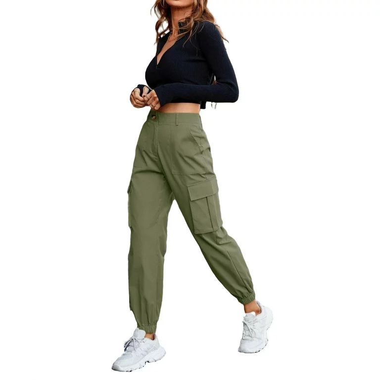 Women's High Waist Joggers Outdoor Cargo Pants Army Green | Walmart (US)