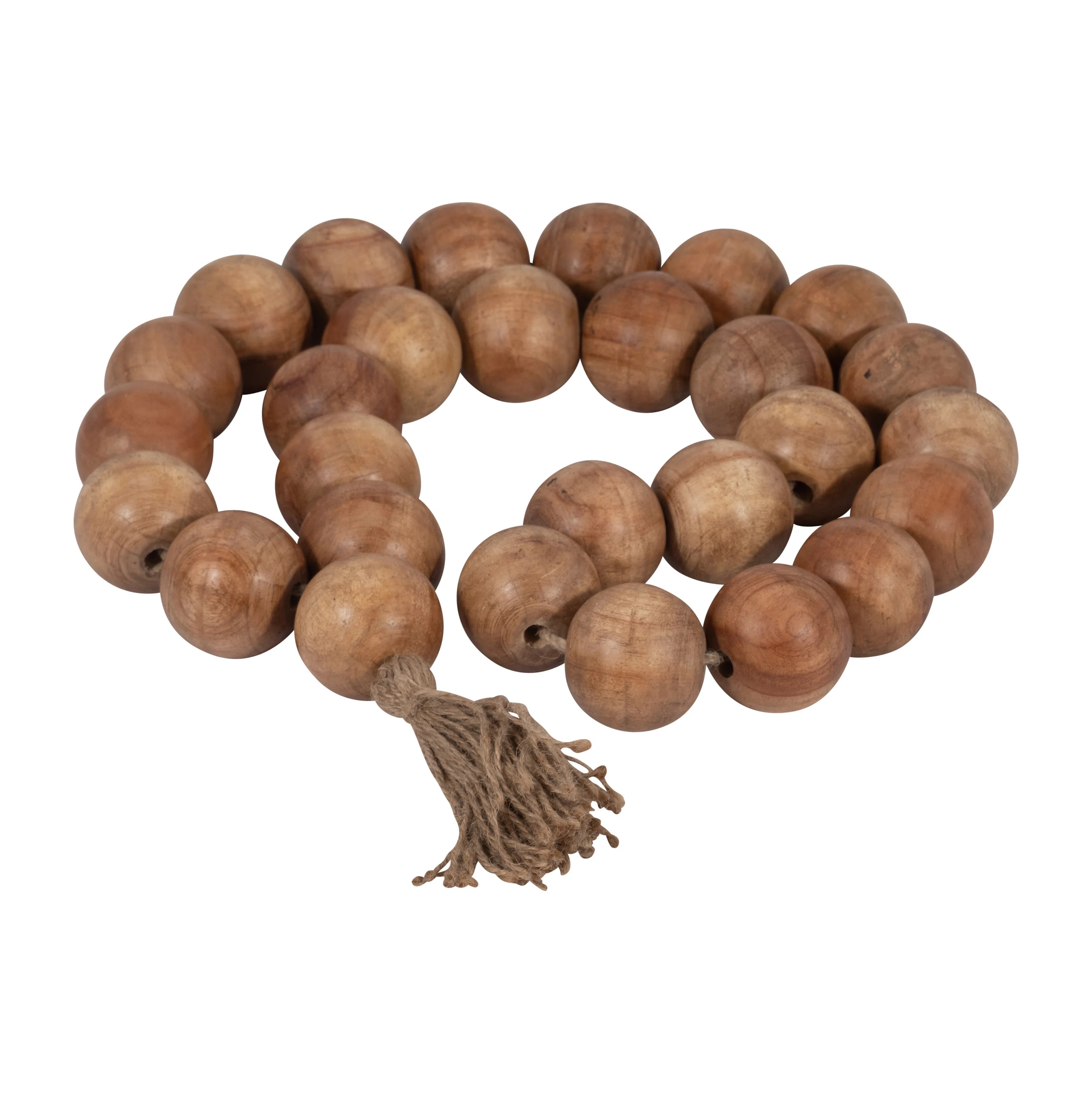 Handmade Mango Wood & Jute Decorative Beads with Woven Tassel Rustic Boho Accent for Modern Home ... | Wayfair North America