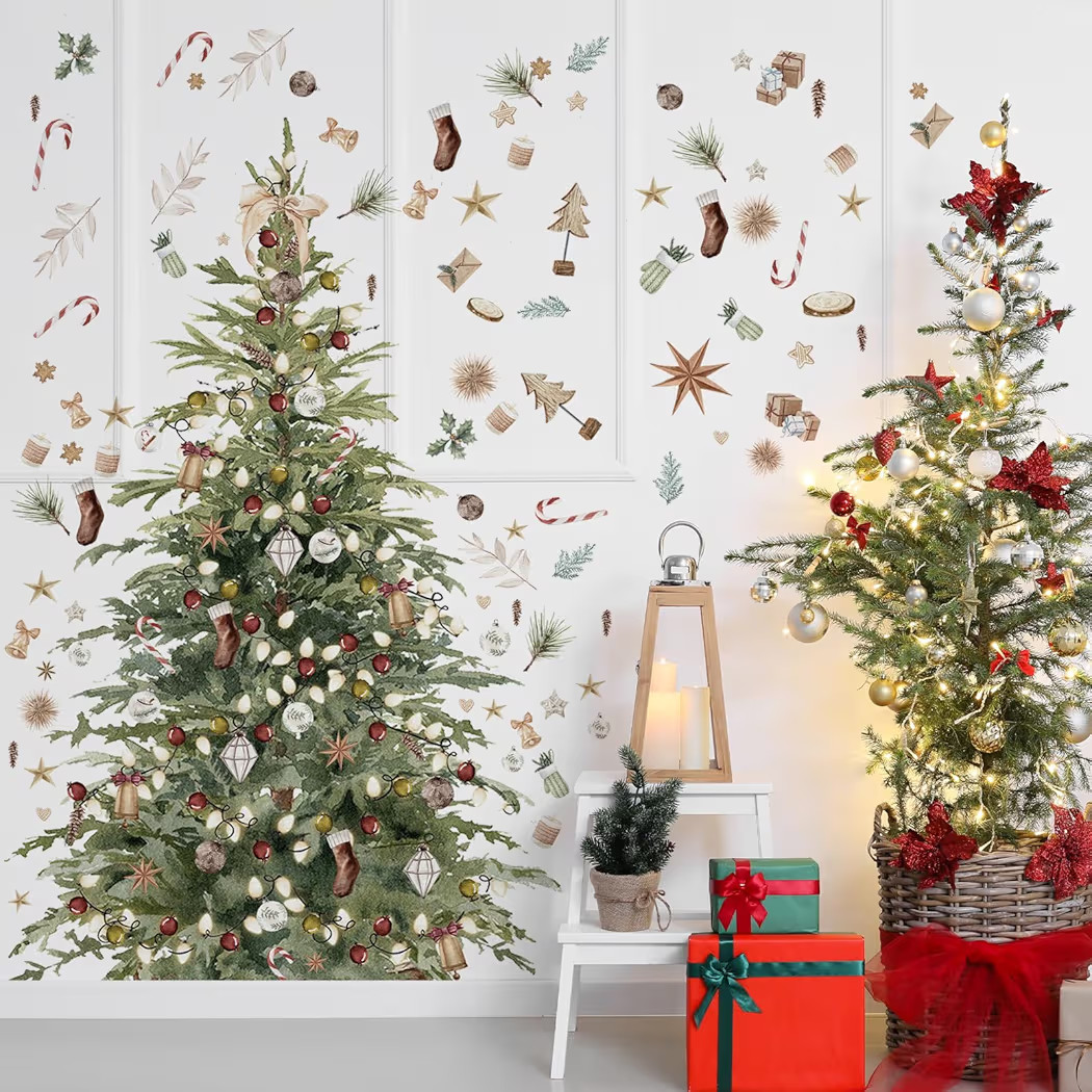 98 Pcs Large Christmas Tree Wall Decals 13 x 13.7 Inch Giant Peel Stick Removable Christmas Tree ... | Amazon (US)