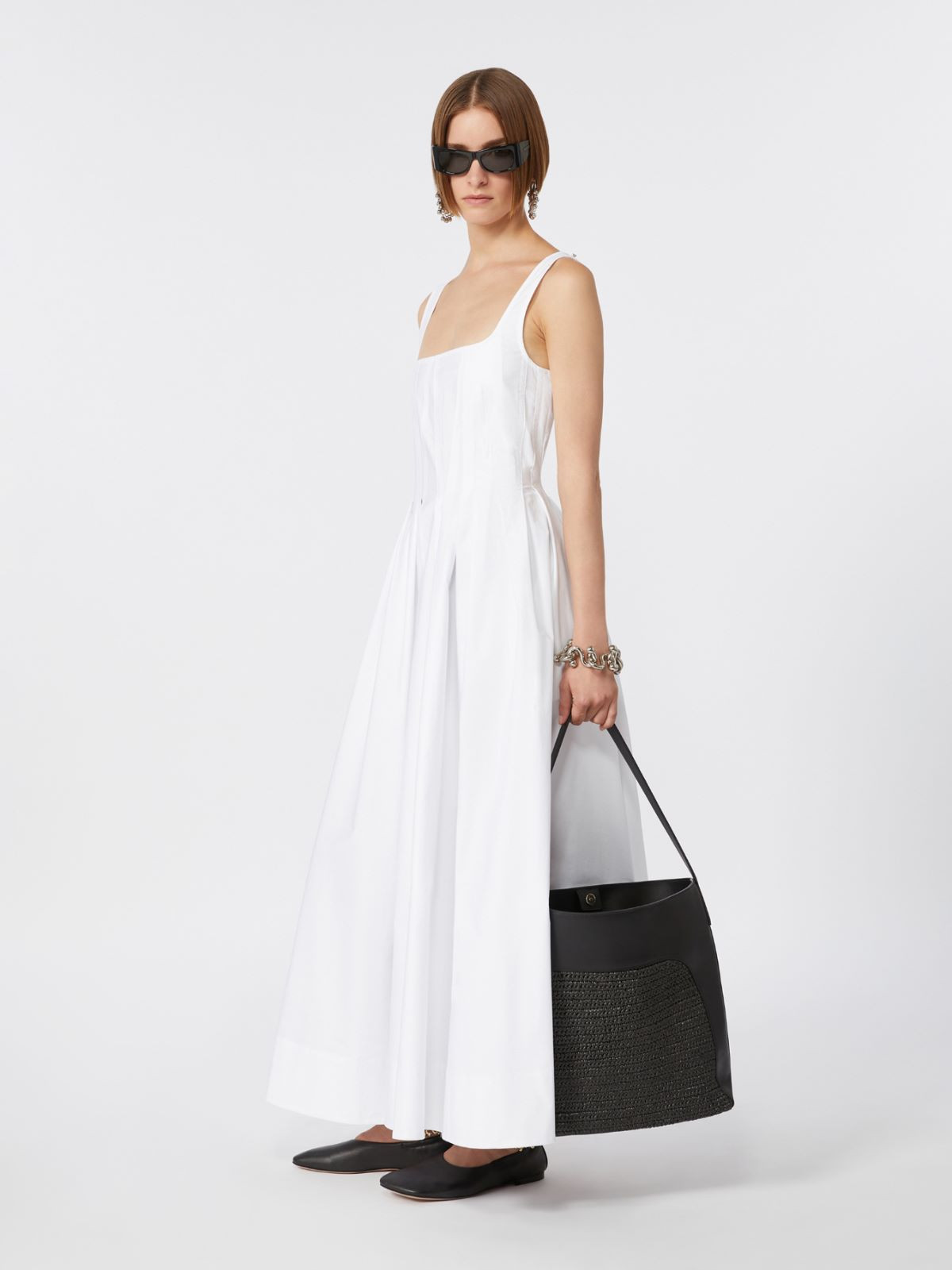 Long sleeveless pure cotton dress, optical white | Max Mara | MaxMara