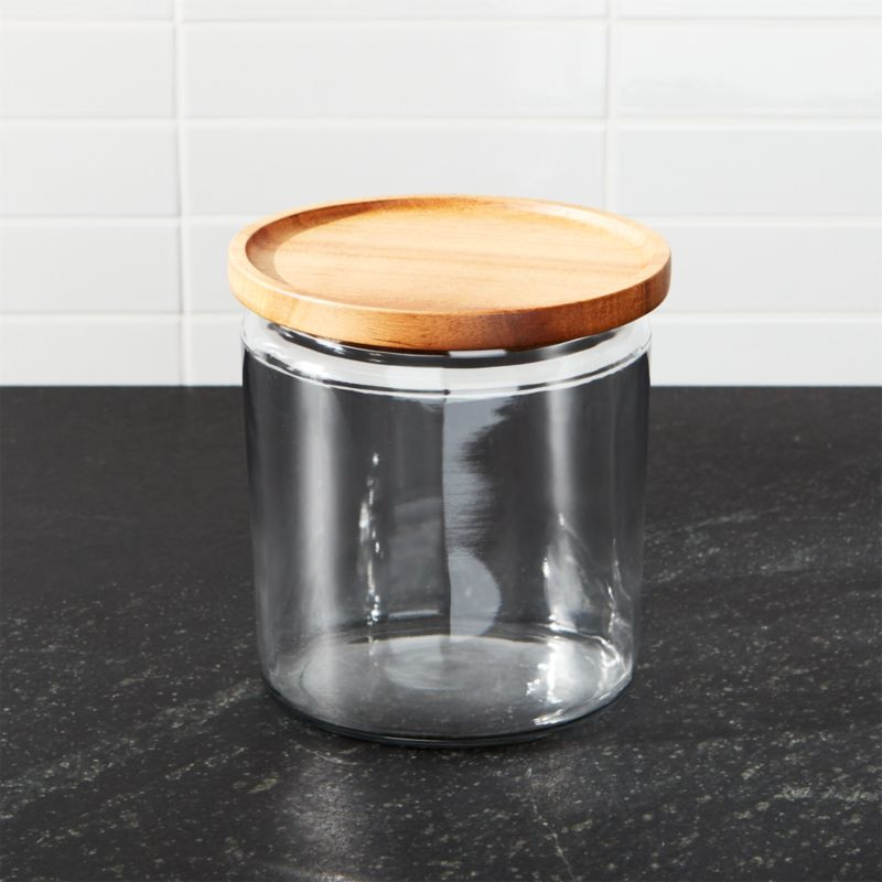 Montana 64-Oz. Acacia and Glass Jar + Reviews | Crate & Barrel | Crate & Barrel