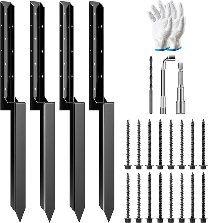 VIVOSUN Fence Post Repair Kit, Heavy-Duty Ground Spike with Gloves for Repairing Tilted or Broken Wood Posts (4 Pack, Black) | Amazon (US)
