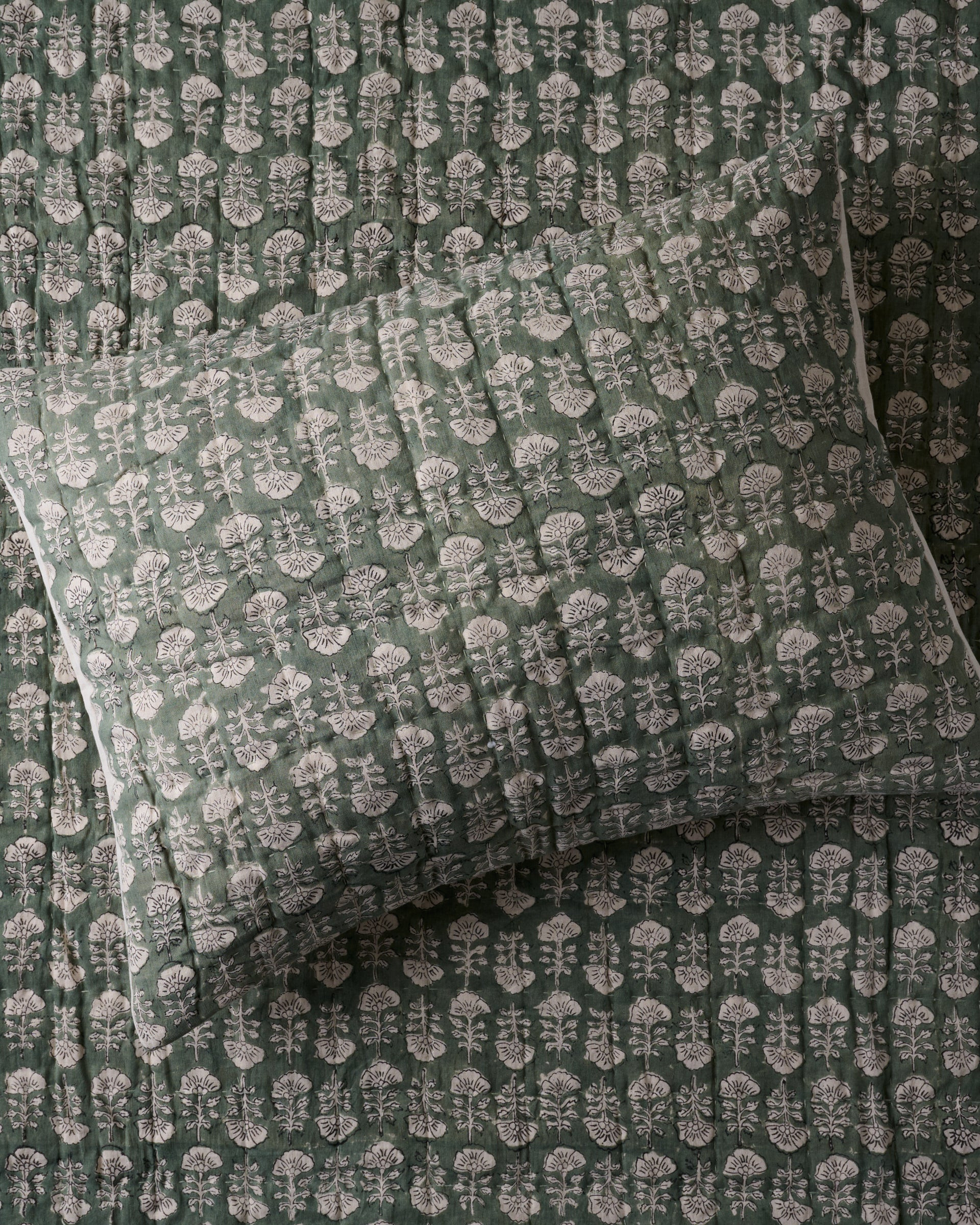 Flora Block Print Pillow Sham - Dusty Green | Magnolia