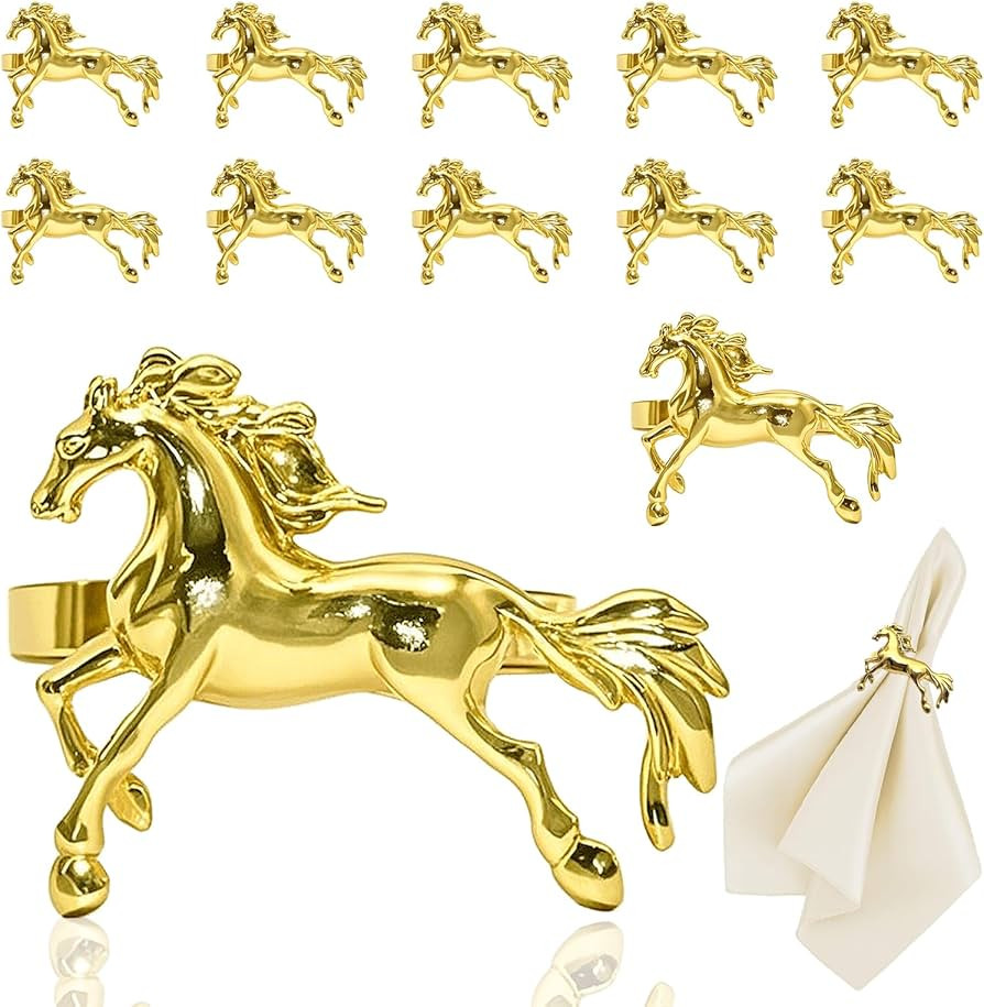 Gold Horse Napkin Rings Set of 12 Western Napkin Ring Holders for Christmas Halloween Thanksgivin... | Amazon (US)