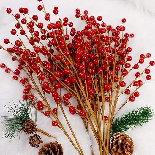 DR.DUDU 12 Pack Christmas Artificial Berry Twigs for Christmas Tree Decoration, 16.5" Christmas R... | Amazon (US)