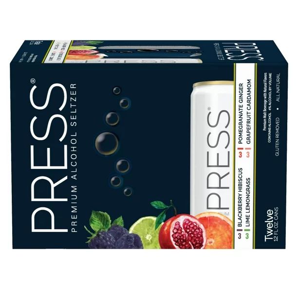 PRESS Premium Hard Seltzer Variety Pack with Blackberry Hibiscus, Pomegranate Ginger, Lime Lemong... | Walmart (US)