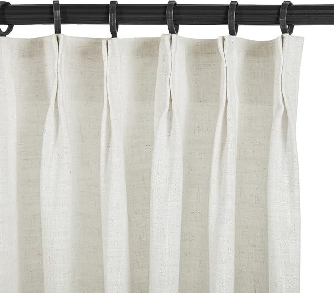 Morghabe 52 W x 90 L inch Pinch Pleat Faux Linen Curtain Darkening Room Drapery Panel for Living ... | Amazon (US)