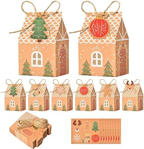 50 Mini Christmas goody bags Cookie Boxes, Christmas gift goody Boxes, Creative sticker House shaped | Amazon (US)