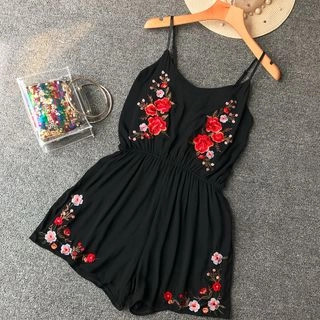 Sleeveless V-Neck Embroidered Romper | YesStyle Global