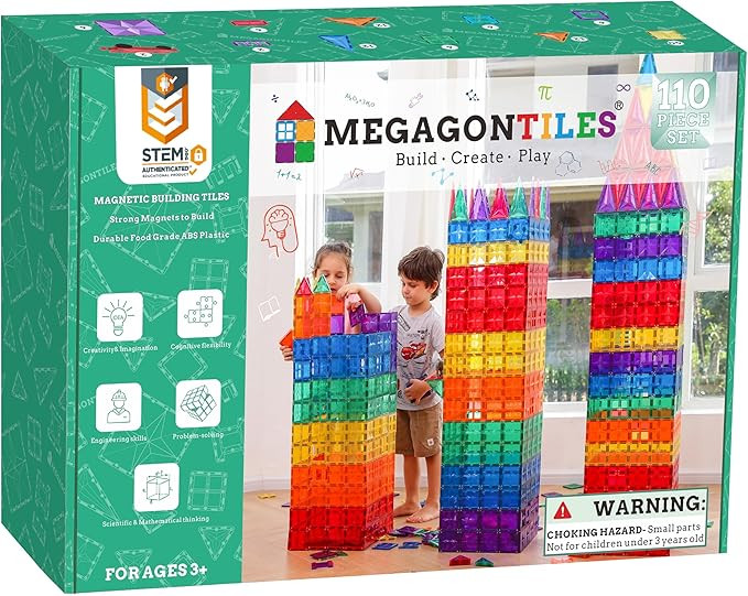 110PCS Premium MagneticTiles, MagnetTiles, STEM AUTHENTICATED, Magnetic Blocks, Magnetic Building... | Amazon (US)