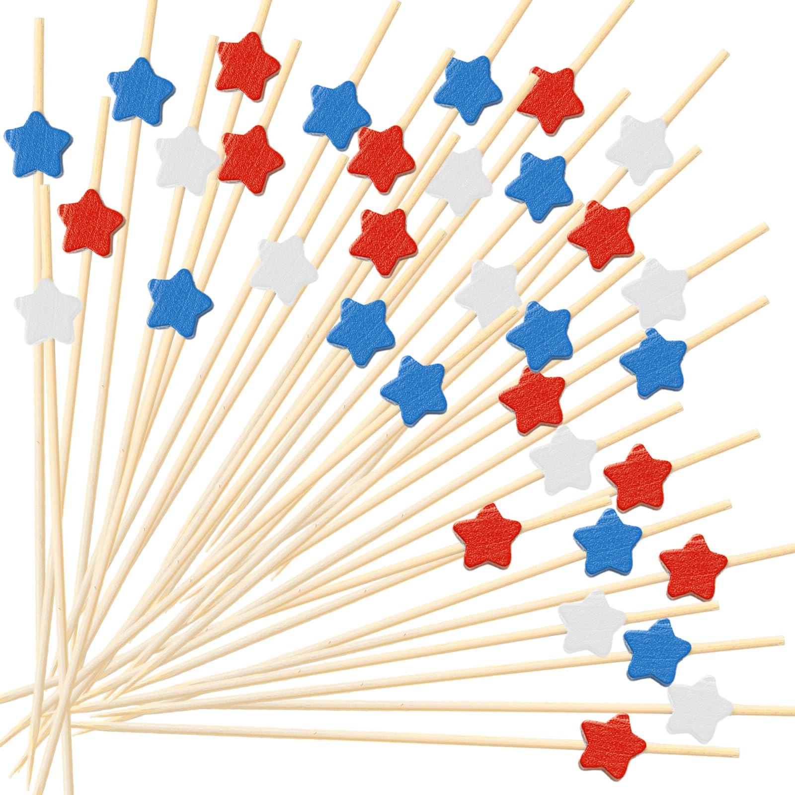 100Pcs 4th of July Patriotic Cocktail Picks, Red White Blue Star Bamboo Toothpicks Cocktail Stick... | Amazon (US)