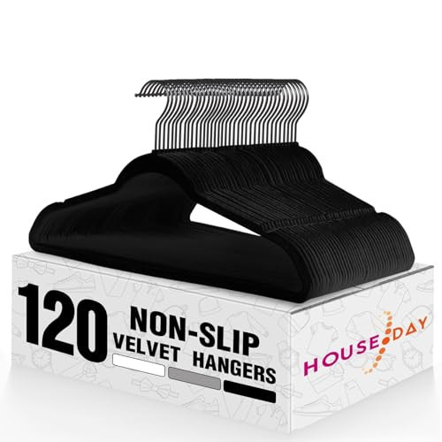 HOUSE DAY Black Velvet Hangers - 120 Pack, Ultra Slim, Non-Slip, Heavy Duty, Space Saving for Suits & Shirts | Amazon (US)